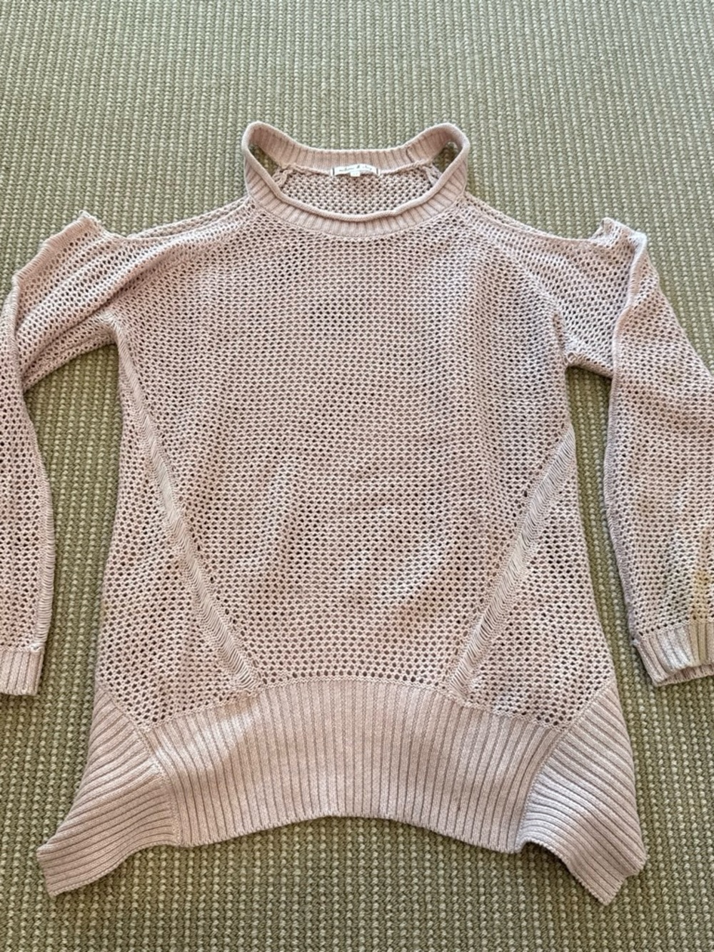 Willow & Clay Pink Open-Knit Cold-Shoulder Sweater
